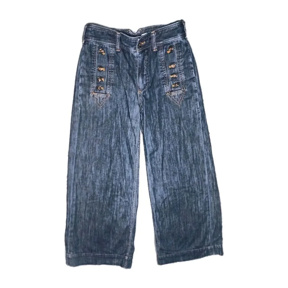 Pilcro Anthropologie Jeans Womens 25 Petite Blue Denim Wide Leg Cropped Pants